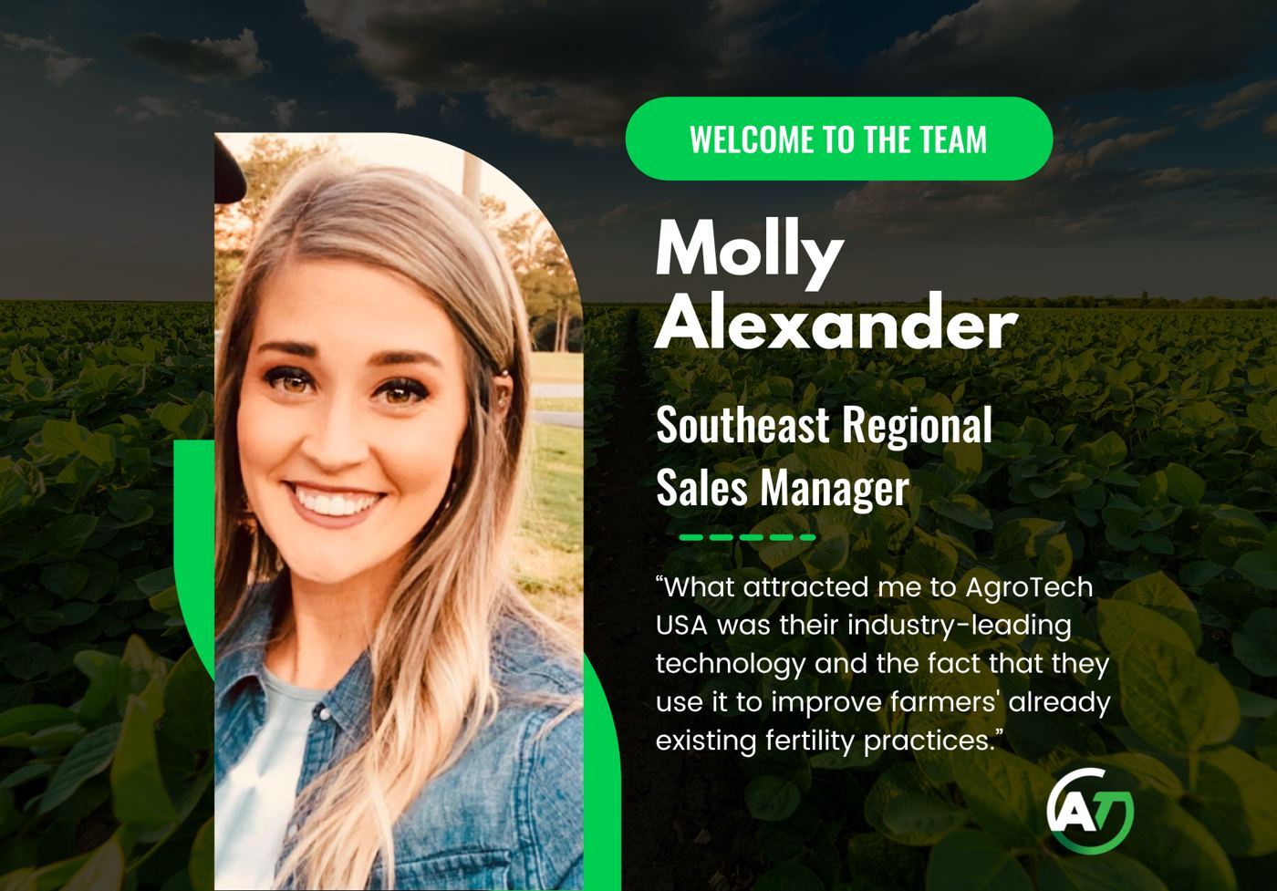 Molly Alexander, Southeast Regional Sales Manager, joins the AgroTech USA team